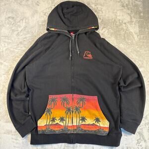 Quiksilver Black Tropics Palm Trees Full-zip Surfwear Hoodie Size XXL